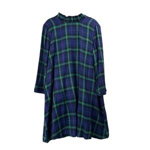NEW Crown & Ivy Bow Back plaid Ruffle Dress Sz L green navy‎ blue
